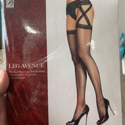 Garterbelt Stocking Cross Cross Sheer 1 pc Black Adult QUEEN Leg Avenue 1653Q